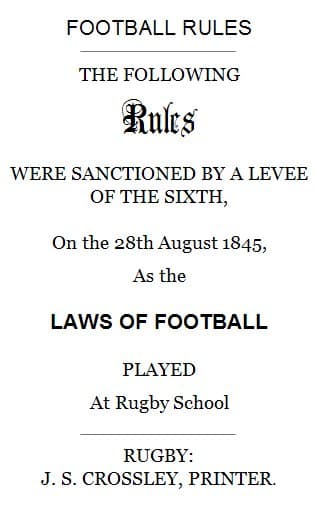 Portada del código de Rugby School de 1845