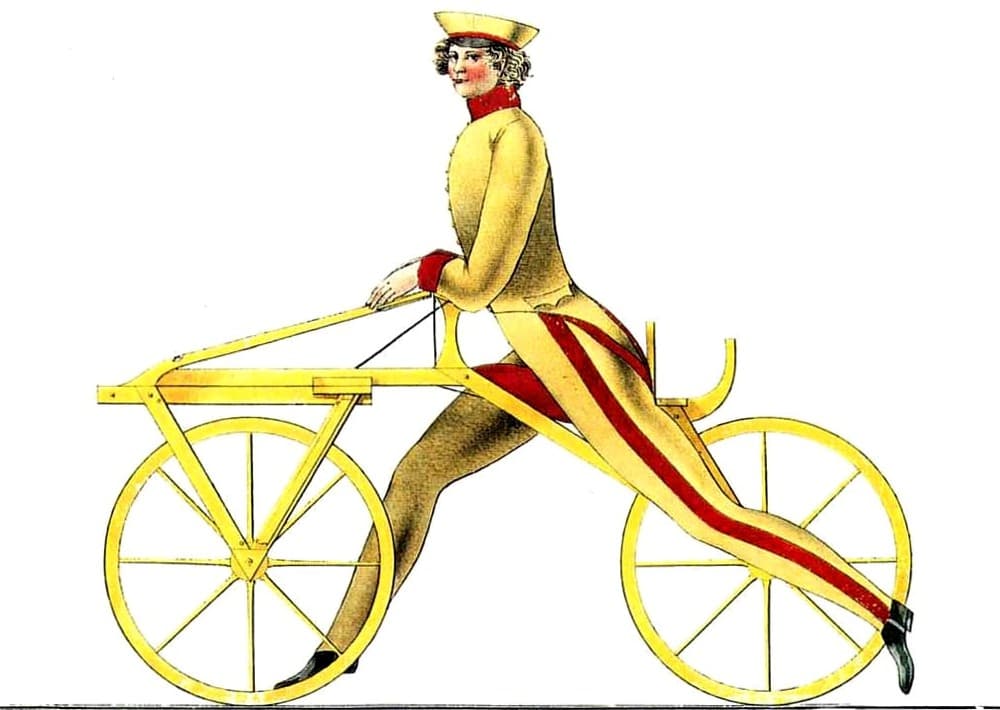 Ilustración de una draisine de Karl Drais en 1817