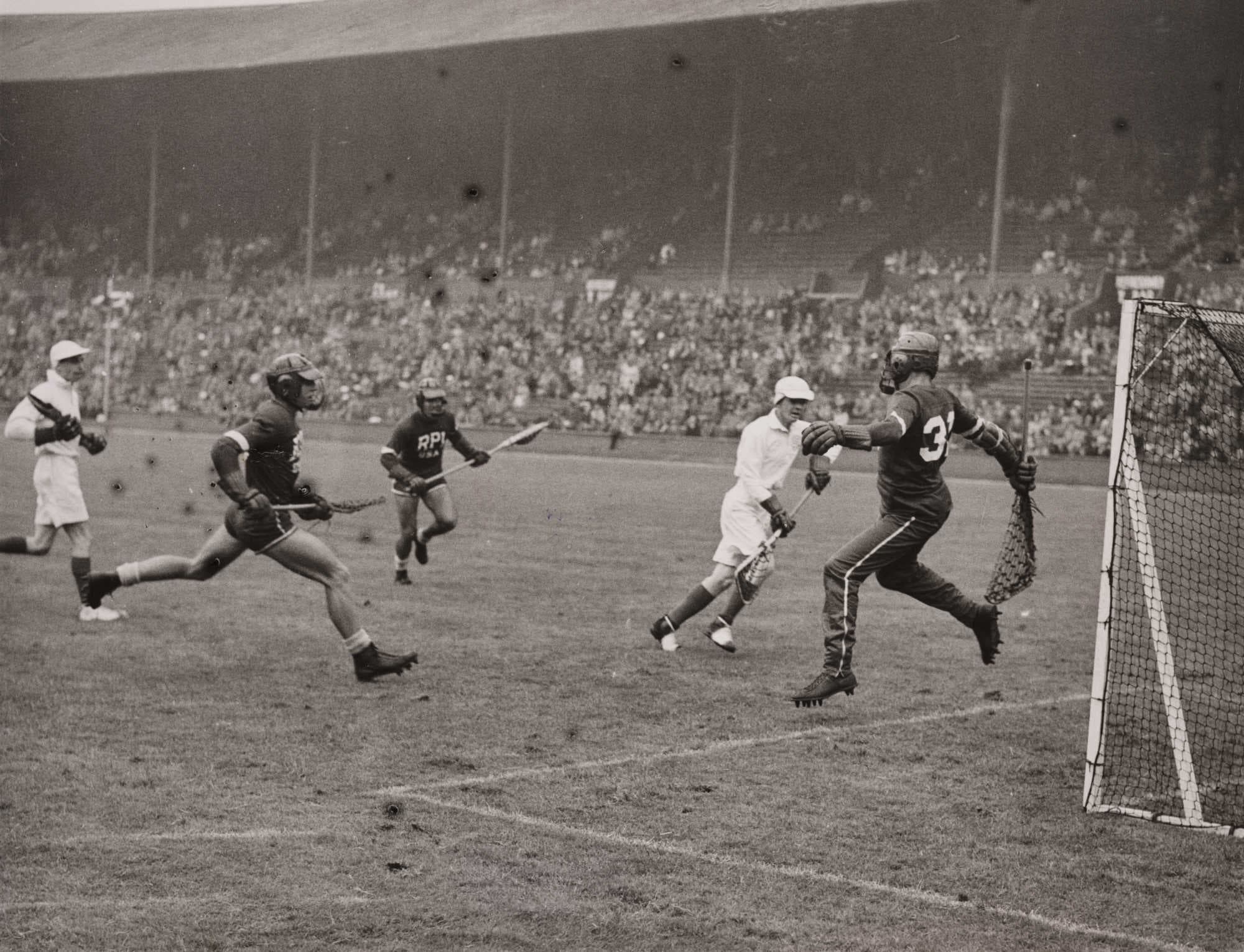 Partido de exhibición de lacrosse durante los Juegos Olímpicos de Londres 1948