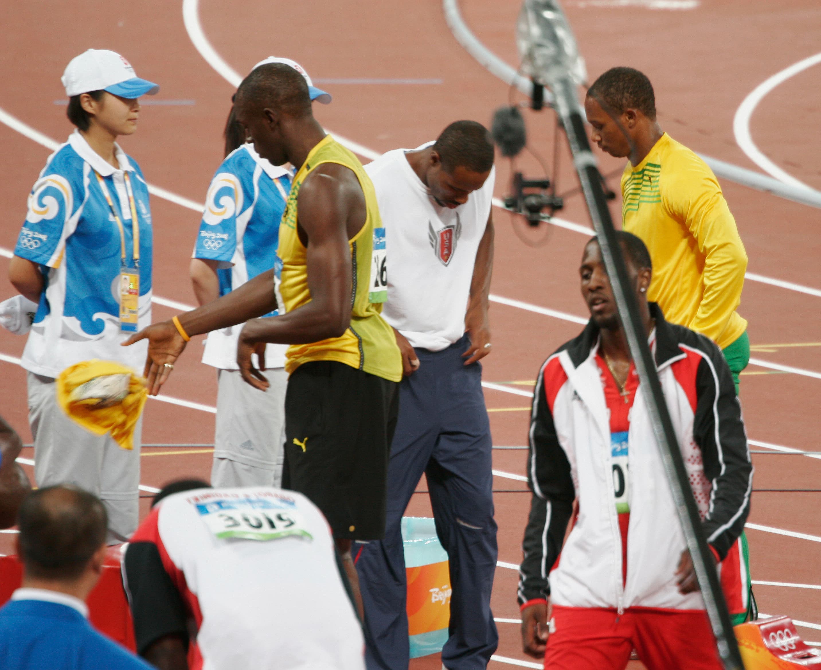 Usain Bolt antes de la final olímpica de 100 metros de Pekín 2008