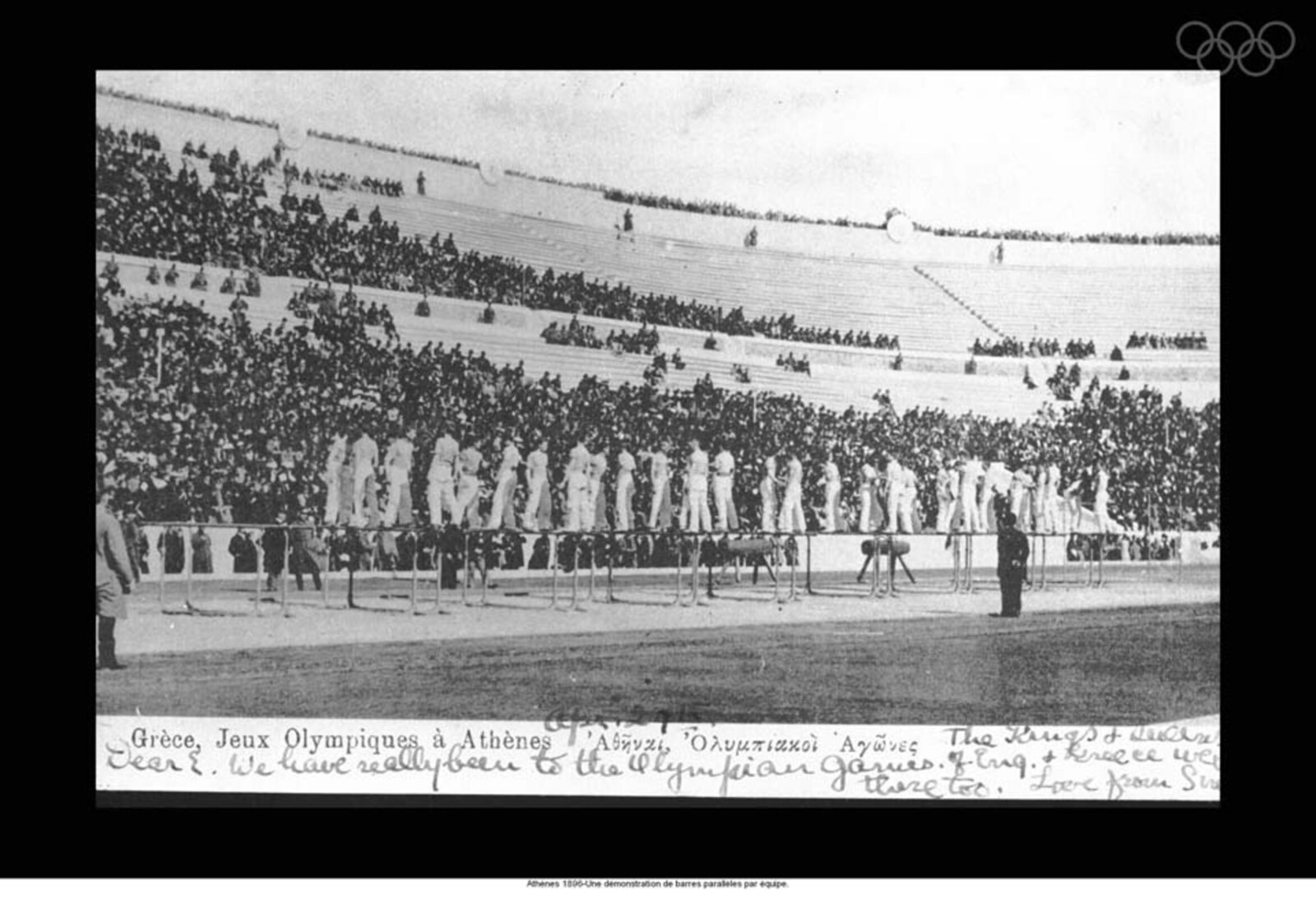 Equipo realizando barras paralelas en los Juegos Olímpicos de Atenas 1896